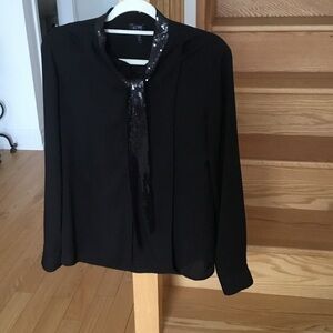 Armani Jeans Black Sequin-Tie Long 
 Sleeve Chiffon Blouse